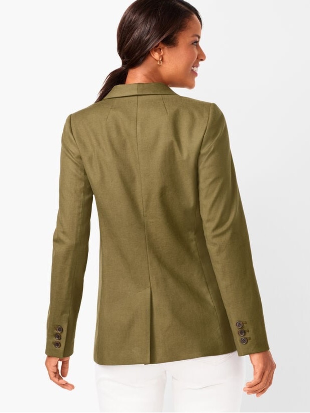 Talbots Olive Green Shawl Collar Blazer Linen Cotton Petite - Picture 2 of 11